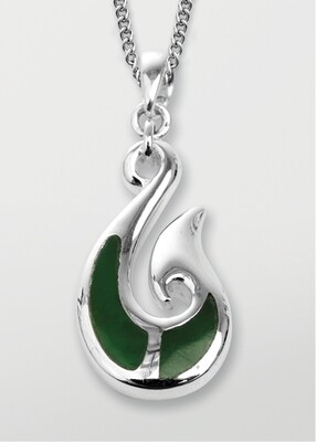 Moko Pounamu Hei Matau (Hook) 2 Stone Genuine NZ Greenstone and Sterling Silver Pendant - 39JP Moko Pounamu Hei Matau (Hook) 2 Stone Genuine NZ Greenstone and Sterling Silver Pendant - 39JP