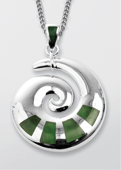 Moko Pounamu Koru 4 Stone Genuine NZ Greenstone and Sterling Silver Pendant - 49JP Moko Pounamu Koru 4 Stone Genuine NZ Greenstone and Sterling Silver Pendant - 49JP