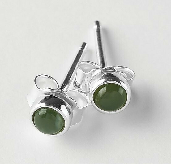 Moko Pounamu NZ Genuine Greenstone and Silver 5mm Round Stud Earrings ES3