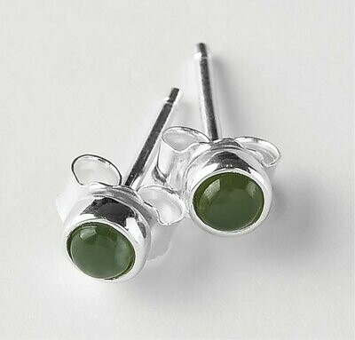 Moko Pounamu NZ Genuine Greenstone and Silver 5mm Round Stud Earrings ES3
