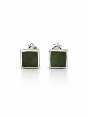 Moko Pounamu NZ Genuine Greenstone and Sterling Silver 5mm Square Stud Earrings - ES1S Moko Pounamu NZ Genuine Greenstone and Sterling Silver 5mm Square Stud Earrings - ES1S