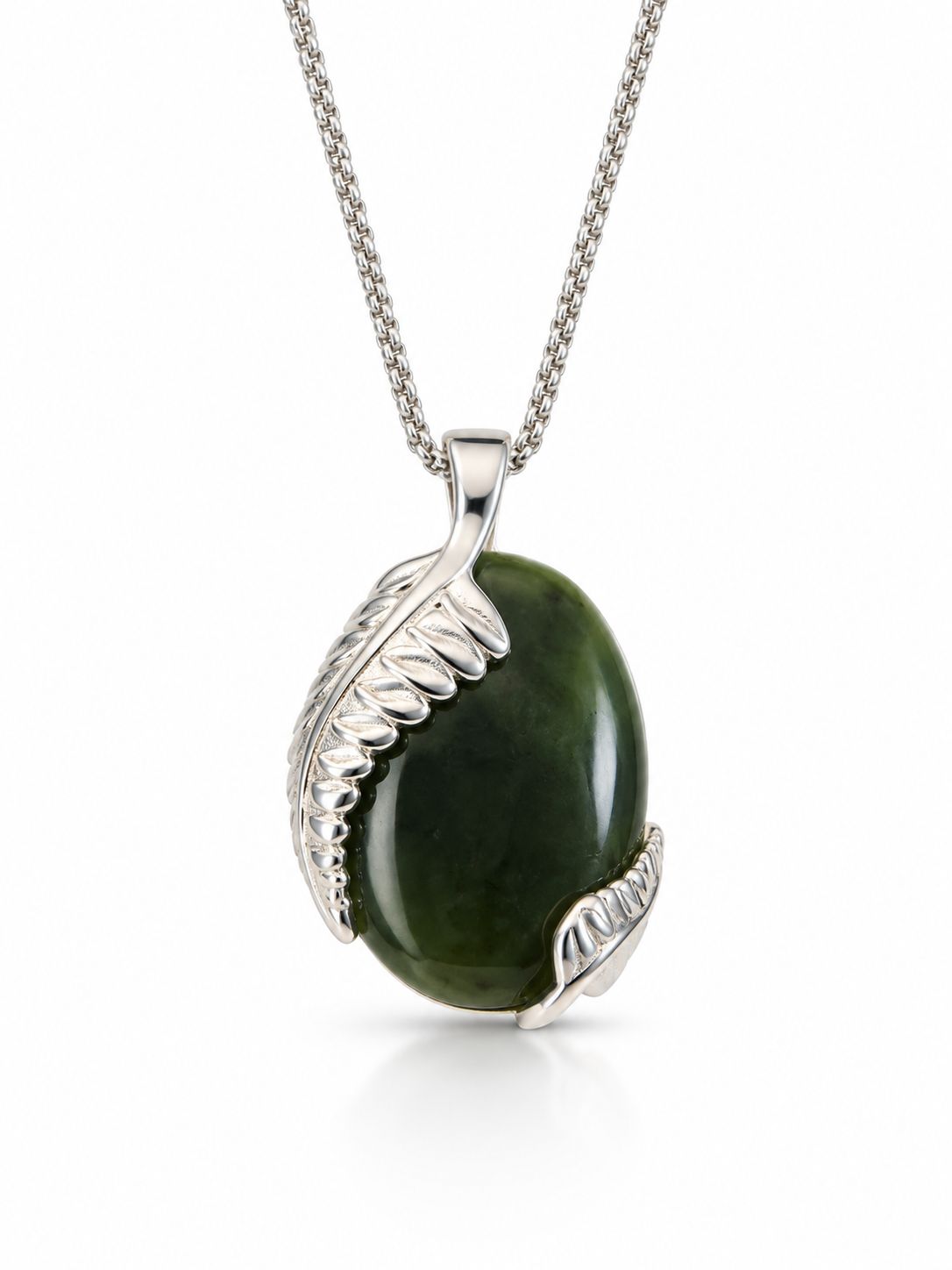 Moko Pounamu Silver Fern NZ Genuine Greenstone and Sterling Silver  Pendant - 65JP