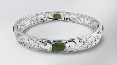 Moko Pounamu Greenstone and Silver Filigree Bangle Sml - KB2S Moko Pounamu Greenstone and Silver Filigree Bangle Sml - KB2S