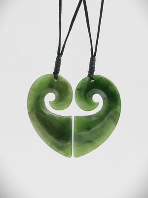 Moko Pounamu Split Hearts NZ Genuine Kahurangi Greenstone - Best Friends Moko Pounamu Split Hearts NZ Genuine Kahurangi Greenstone - Best Friends