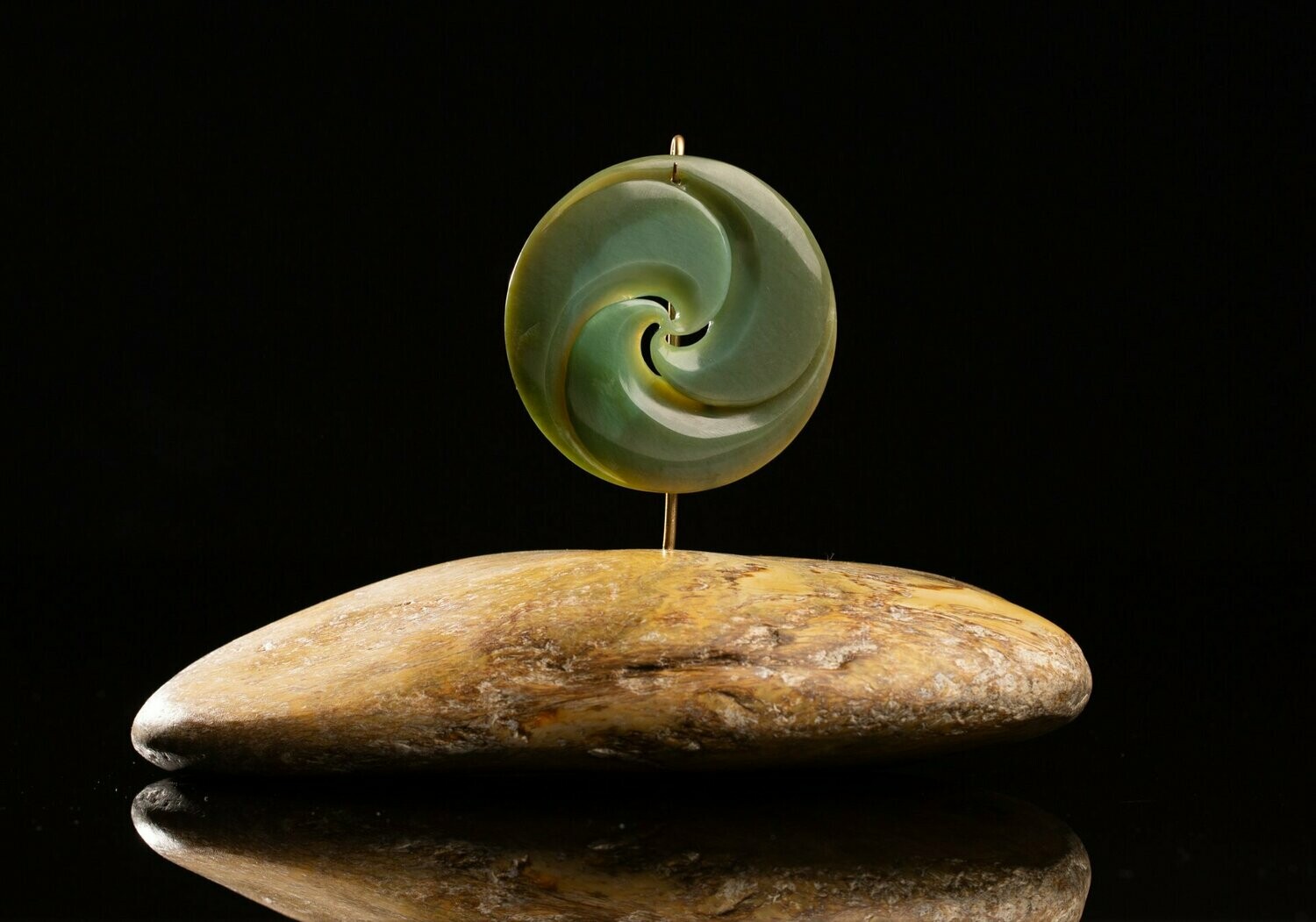Moko Pounamu Triple Koru Sculpture NZ Genuine Inanga Greenstone - Raurimu Moko Pounamu Triple Koru Sculpture NZ Genuine Inanga Greenstone - Raurimu