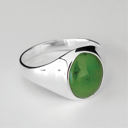 Moko Pounamu Oval Greenstone and Silver Ring - 40RF Moko Pounamu Oval Greenstone and Silver Ring - 40RF