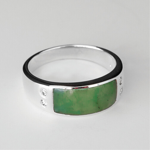 Moko Pounamu Greenstone and Silver Rectangle Ring - Inlay EJ