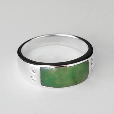 Moko Pounamu Greenstone and Silver Rectangle Ring - Inlay EJ
