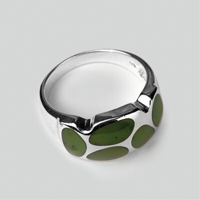 Moko Pounamu Greenstone and Silver Five Stone Contemporary Ring - 1655RJ