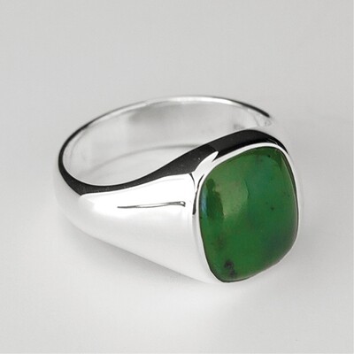 Moko Pounamu Rectangle Greenstone and Silver Ring - 41RF Moko Pounamu Rectangle Greenstone and Silver Ring - 41RF