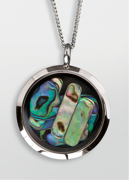 Moko Pounamu Paua and Stainless Steel Large Multi Paua Piece Locket Pendant - V1P Moko Pounamu Paua and Stainless Steel Large Multi Paua Piece Locket Pendant - V1P