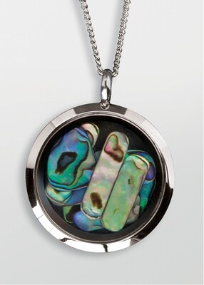 Moko Pounamu Paua and Stainless Steel Large Multi Paua Piece Locket Pendant - V1P