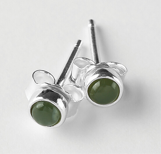 Moko Pounamu NZ Genuine Greenstone and Silver 4mm Stud Earrings - ES12