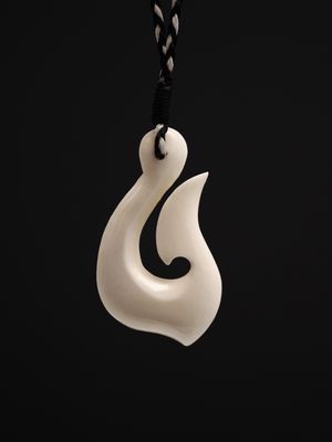 Moko Pounamu All Blacks Bone Carving Hei Matau (Hook) AB21