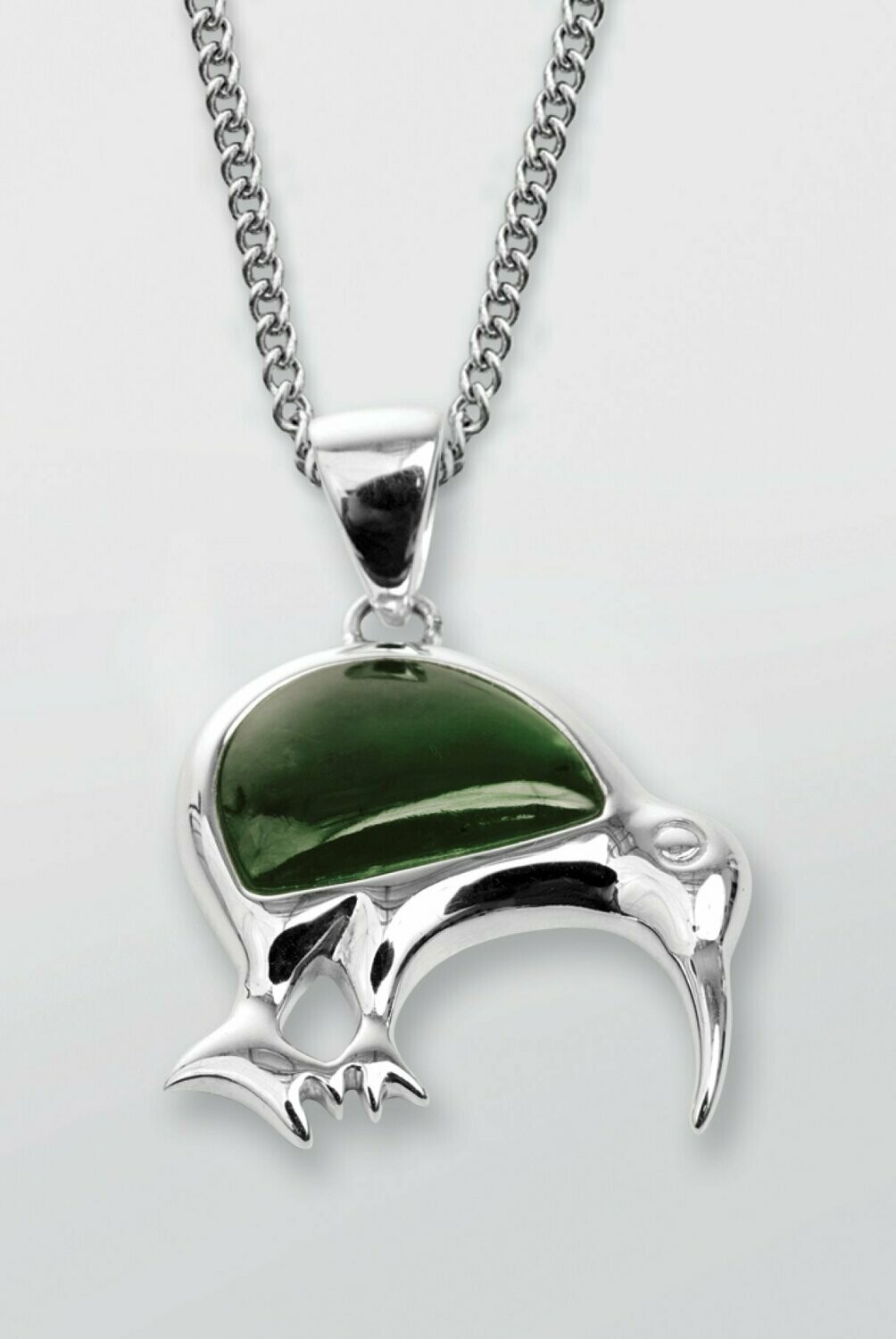 Moko Pounamu Kiwi Genuine NZ Greenstone Sterling Silver Pendant - 28JP Moko Pounamu Kiwi Genuine NZ Greenstone Sterling Silver Pendant - 28JP