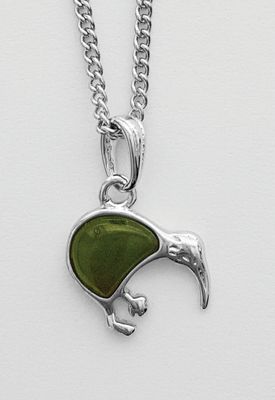 Moko Pounamu Kiwi Genuine NZ Greenstone Sterling Silver Pendant - 67JP Moko Pounamu Kiwi Genuine NZ Greenstone Sterling Silver Pendant - 67JP
