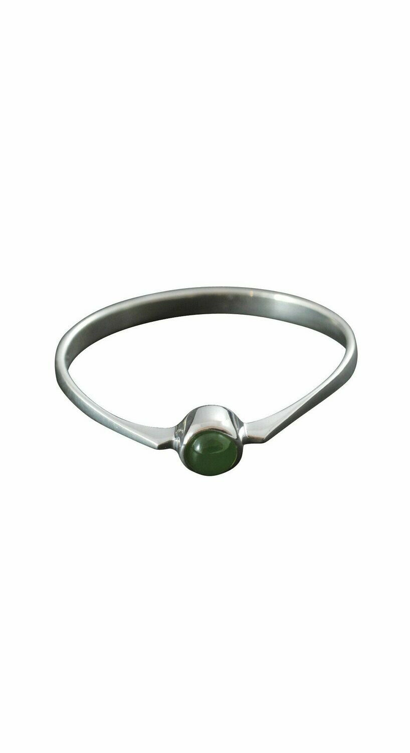 Moko Pounamu NZ Genuine Greenstone and Sterling Silver 3mm Round Stacker Ring - AM3RS