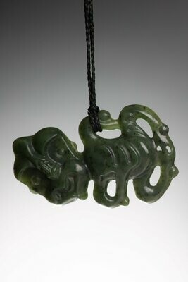 Moko Pounamu Tiki NZ Genuine Kawakawa Greenstone - Tihoi