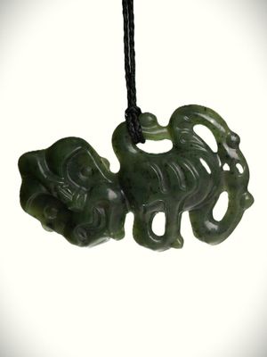 Moko Pounamu Tiki NZ Genuine Kawakawa Greenstone - Tihoi Moko Pounamu Tiki NZ Genuine Kawakawa Greenstone - Tihoi