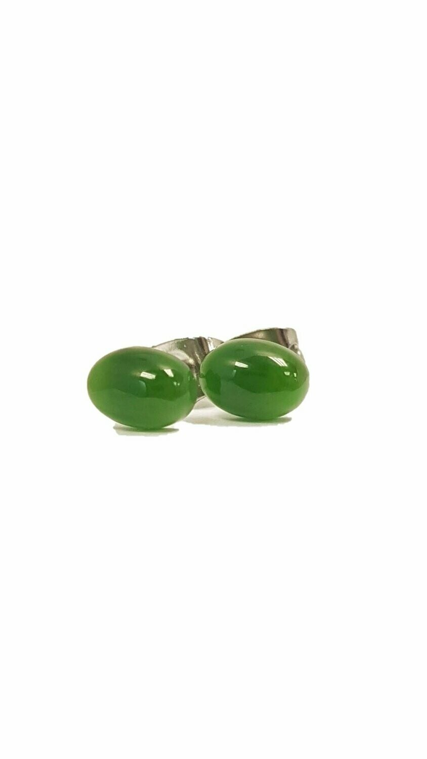 Moko Pounamu NZ Genuine Greenstone 8mm Oval Stud Earrings - ESO