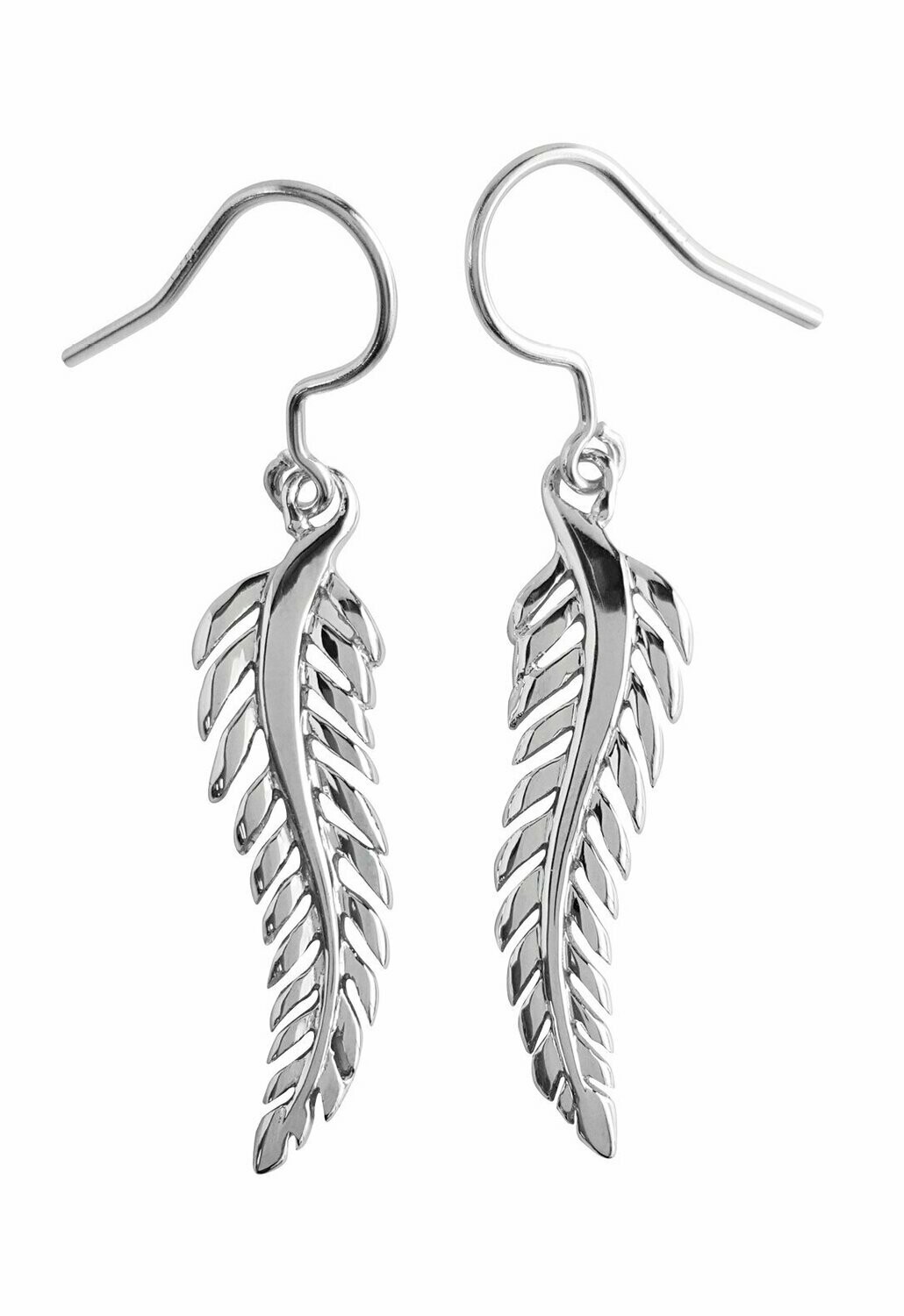 Moko Pounamu Silver Fern Sterling Silver Earrings - 7E3 Moko Pounamu Silver Fern Sterling Silver Earrings - 7E3