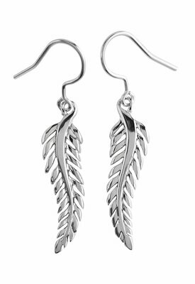 Moko Pounamu Silver Fern Sterling Silver Earrings - 7E3 Moko Pounamu Silver Fern Sterling Silver Earrings - 7E3