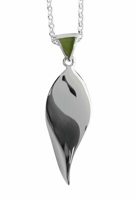 Moko Pounamu Curled Leaf Greenstone & Sterling Silver Pendant - 7F6 -SALE Moko Pounamu Curled Leaf Greenstone & Sterling Silver Pendant - 7F6 -SALE