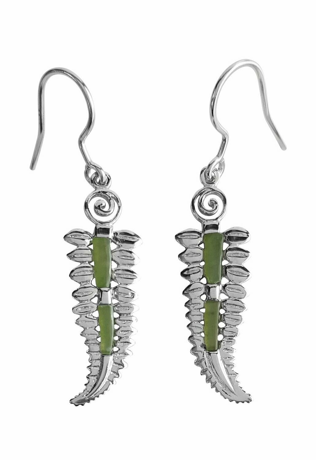 Moko Pounamu Silver Fern Greenstone & Sterling Silver Earring - 7E4 Moko Pounamu Silver Fern Greenstone & Sterling Silver Earring - 7E4