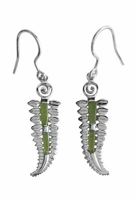 Moko Pounamu Silver Fern Greenstone & Sterling Silver Earring - 7E4