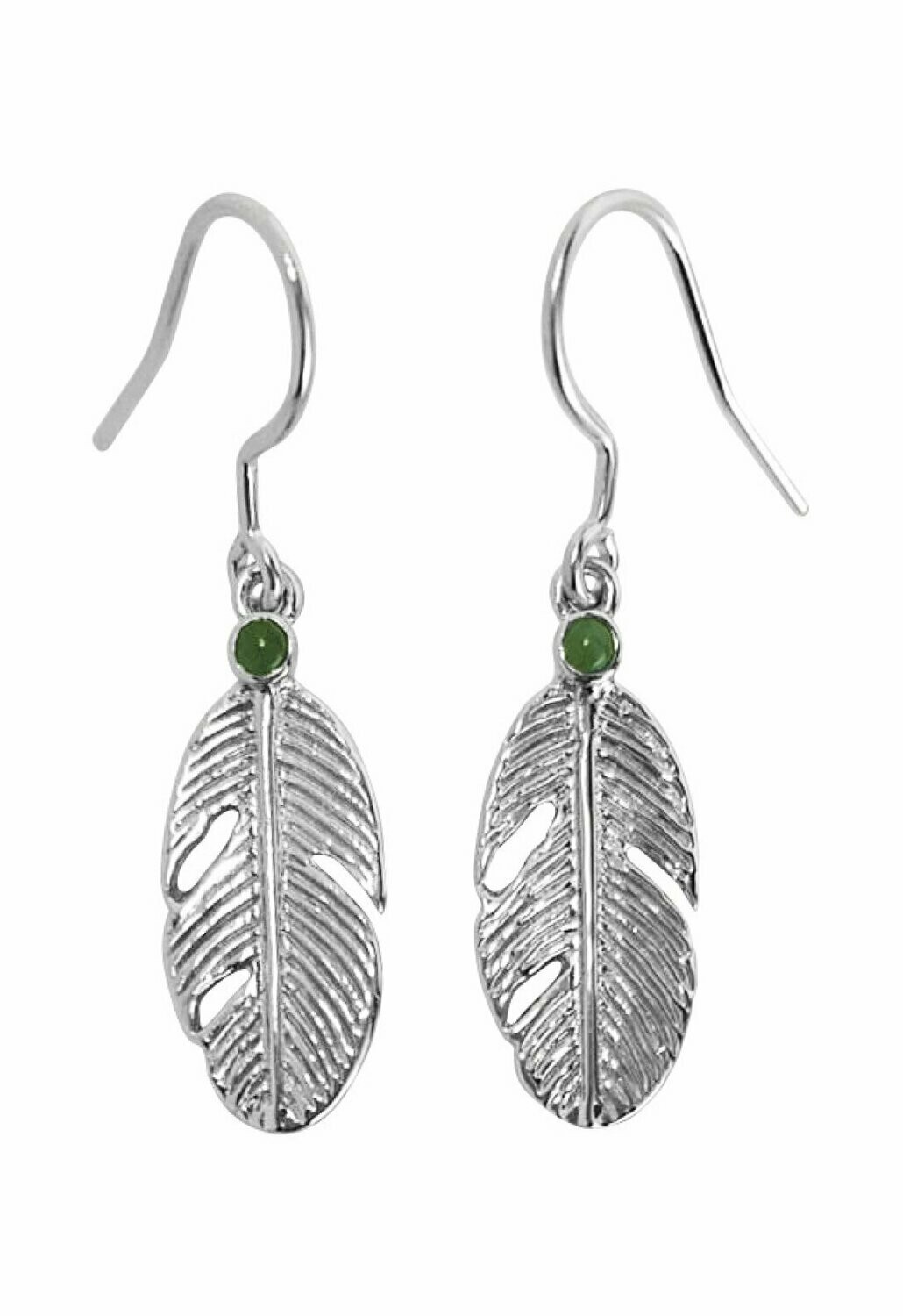 Moko Pounamu Feather Greenstone & Sterling Silver Earring - 7E5 Moko Pounamu Feather Greenstone & Sterling Silver Earring - 7E5