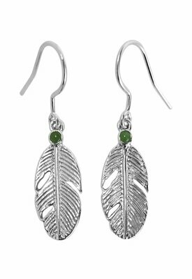 Moko Pounamu Feather Greenstone & Sterling Silver Earring - 7E5 Moko Pounamu Feather Greenstone & Sterling Silver Earring - 7E5