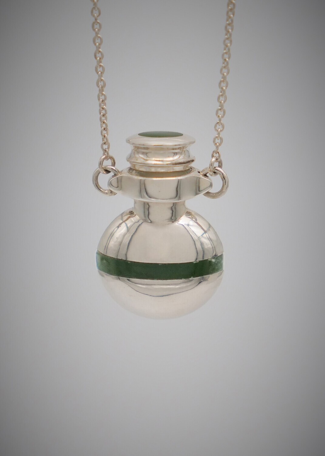 Moko Pounamu Ashes Bottle NZ Genuine Kawakawa Greenstone & Sterling Silver Pendant - AMSB2S Moko Pounamu Ashes Bottle NZ Genuine Kawakawa Greenstone & Sterling Silver Pendant - AMSB2S