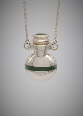 Moko Pounamu Ashes Bottle NZ Genuine Kawakawa Greenstone & Sterling Silver Pendant - AMSB2S
