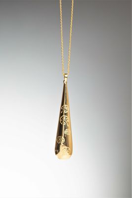 Moko Pounamu 14k Gold Roimata (Drop) with Kowhaiwhai Pendant - P10G