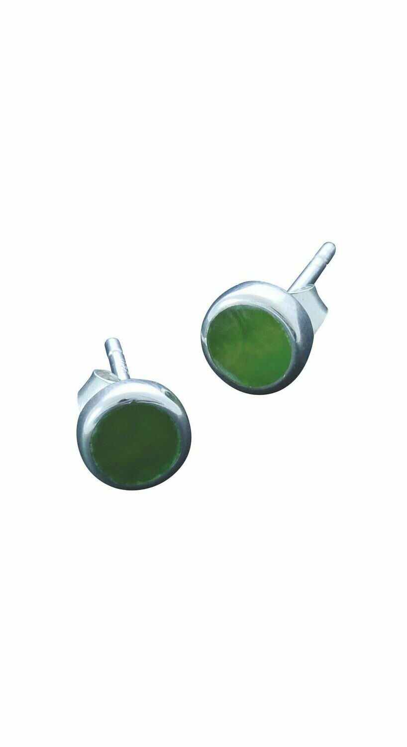 Moko Pounamu Genuine NZ Greenstone & Sterling Silver 5mm Round Stud Earrings - ES2S Moko Pounamu Genuine NZ Greenstone & Sterling Silver 5mm Round Stud Earrings - ES2S