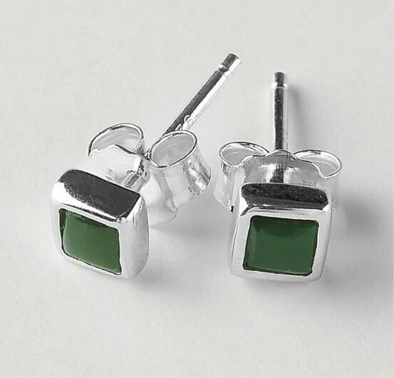 Moko Pounamu NZ Genuine Greenstone and Silver 3mm Square Stud Earrings - ES18 Moko Pounamu NZ Genuine Greenstone and Silver 3mm Square Stud Earrings - ES18