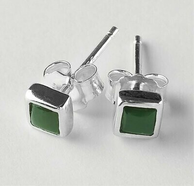 Moko Pounamu NZ Genuine Greenstone and Silver 3mm Square Stud Earrings - ES18 Moko Pounamu NZ Genuine Greenstone and Silver 3mm Square Stud Earrings - ES18