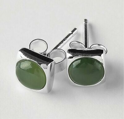 Moko Pounamu NZ Genuine Greenstone and Silver Square Stud w Round Cab Earrings - ES17 SALE Moko Pounamu NZ Genuine Greenstone and Silver Square Stud w Round Cab Earrings - ES17 SALE