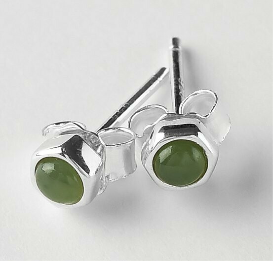 Moko Pounamu NZ Genuine Greenstone and Silver 3mm Hex Round Stud Earrings - ES13 Moko Pounamu NZ Genuine Greenstone and Silver 3mm Hex Round Stud Earrings - ES13