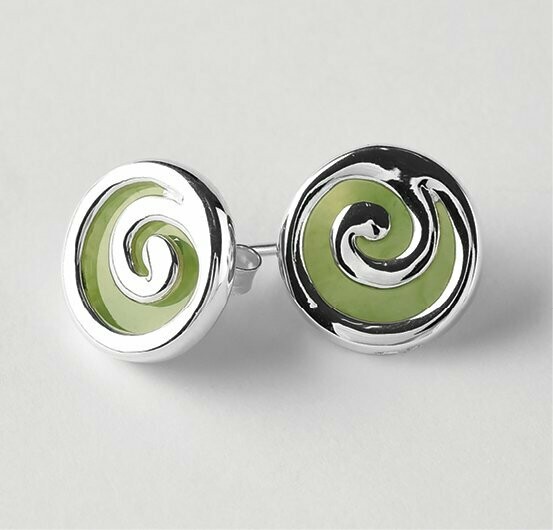 Moko Pounamu NZ Genuine Greenstone and Silver Koru Stud Earrings - ES14 SALE Moko Pounamu NZ Genuine Greenstone and Silver Koru Stud Earrings - ES14 SALE