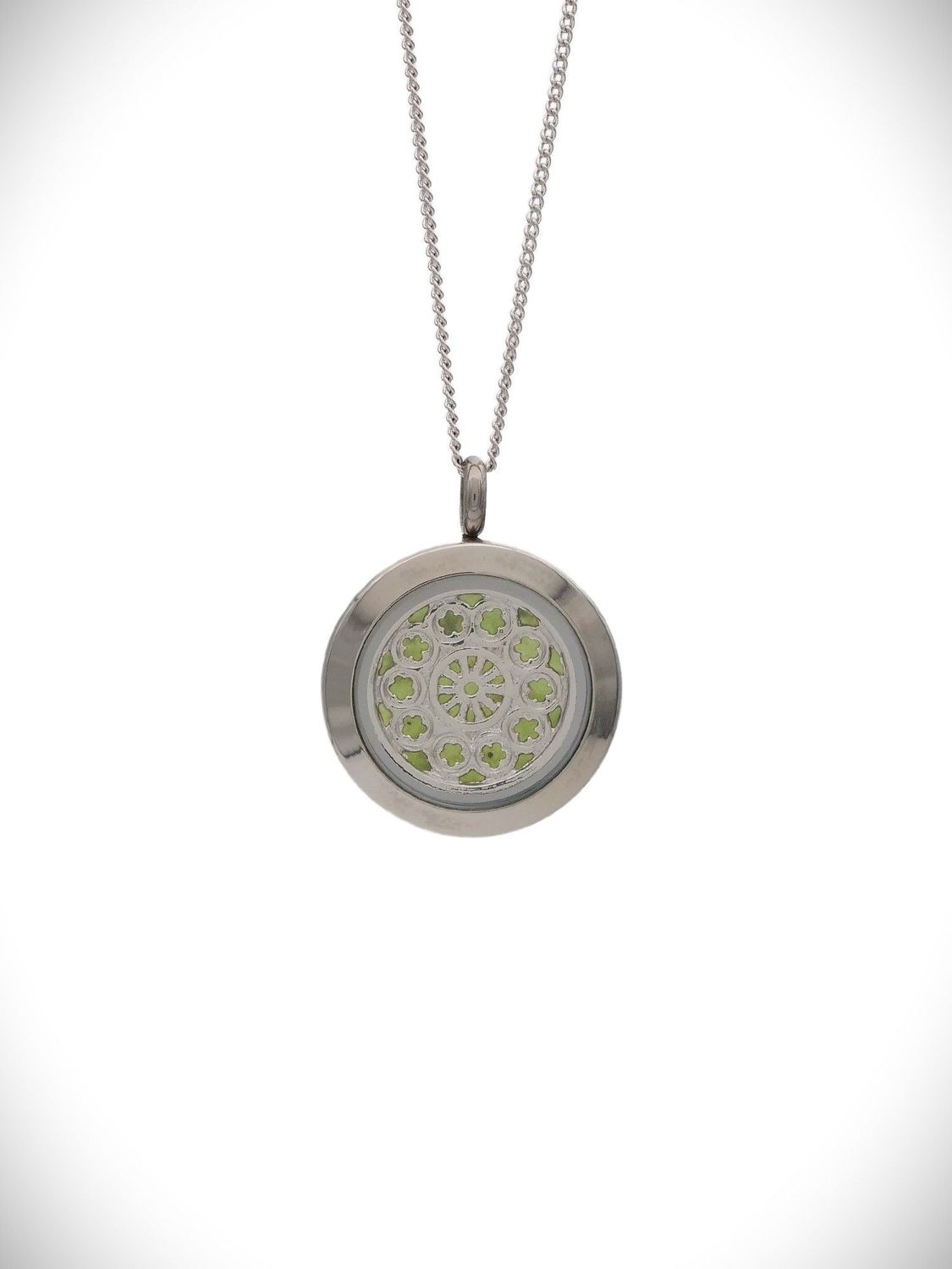 Moko Pounamu Cathedral Window Greenstone and Stainless Steel Locket Pendant