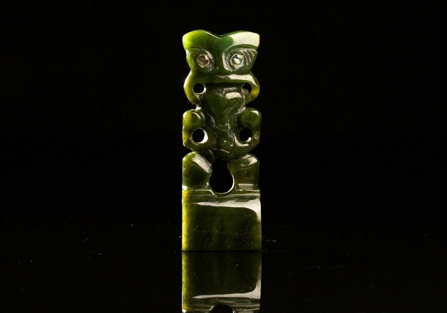 Moko Pounamu Tiki Sculpture NZ Genuine Kawakawa Greenstone - Moko Moko Pounamu Tiki Sculpture NZ Genuine Kawakawa Greenstone - Moko