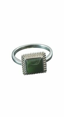 Moko Pounamu NZ Genuine Greenstone and Sterling Silver Large Square Rope Detail Ring - AM8RS
