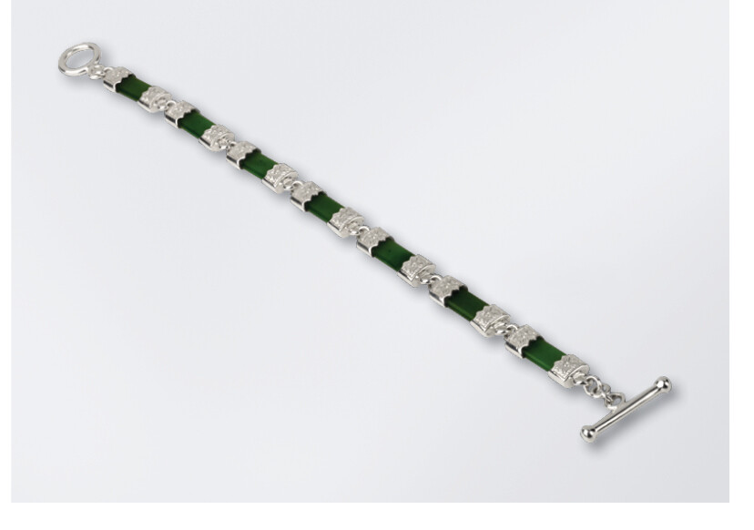 Moko Pounamu Sterling Silver capped Genuine NZ Greenstone Antique 7 Stone Bracelet - B85S Moko Pounamu Sterling Silver capped Genuine NZ Greenstone Antique 7 Stone Bracelet - B85S