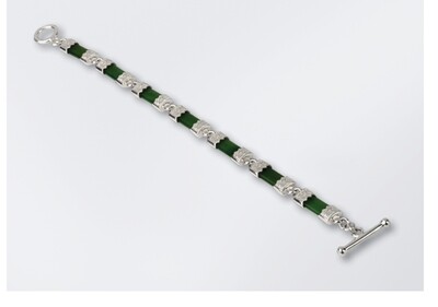 Moko Pounamu Sterling Silver capped Genuine NZ Greenstone Antique 7 Stone Bracelet - B85S Moko Pounamu Sterling Silver capped Genuine NZ Greenstone Antique 7 Stone Bracelet - B85S