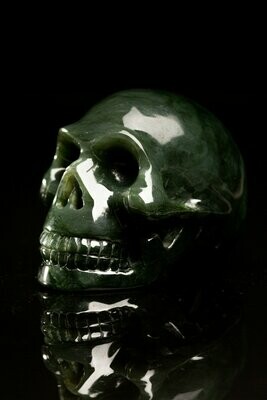 Moko Pounamu Skull Sculpture NZ Genuine Inanga Greenstone - Okato