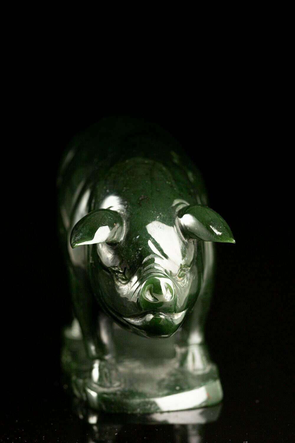 Moko Pounamu Pig Sculpture NZ Genuine Kawakawa Greenstone - Otakeho Moko Pounamu Pig Sculpture NZ Genuine Kawakawa Greenstone - Otakeho