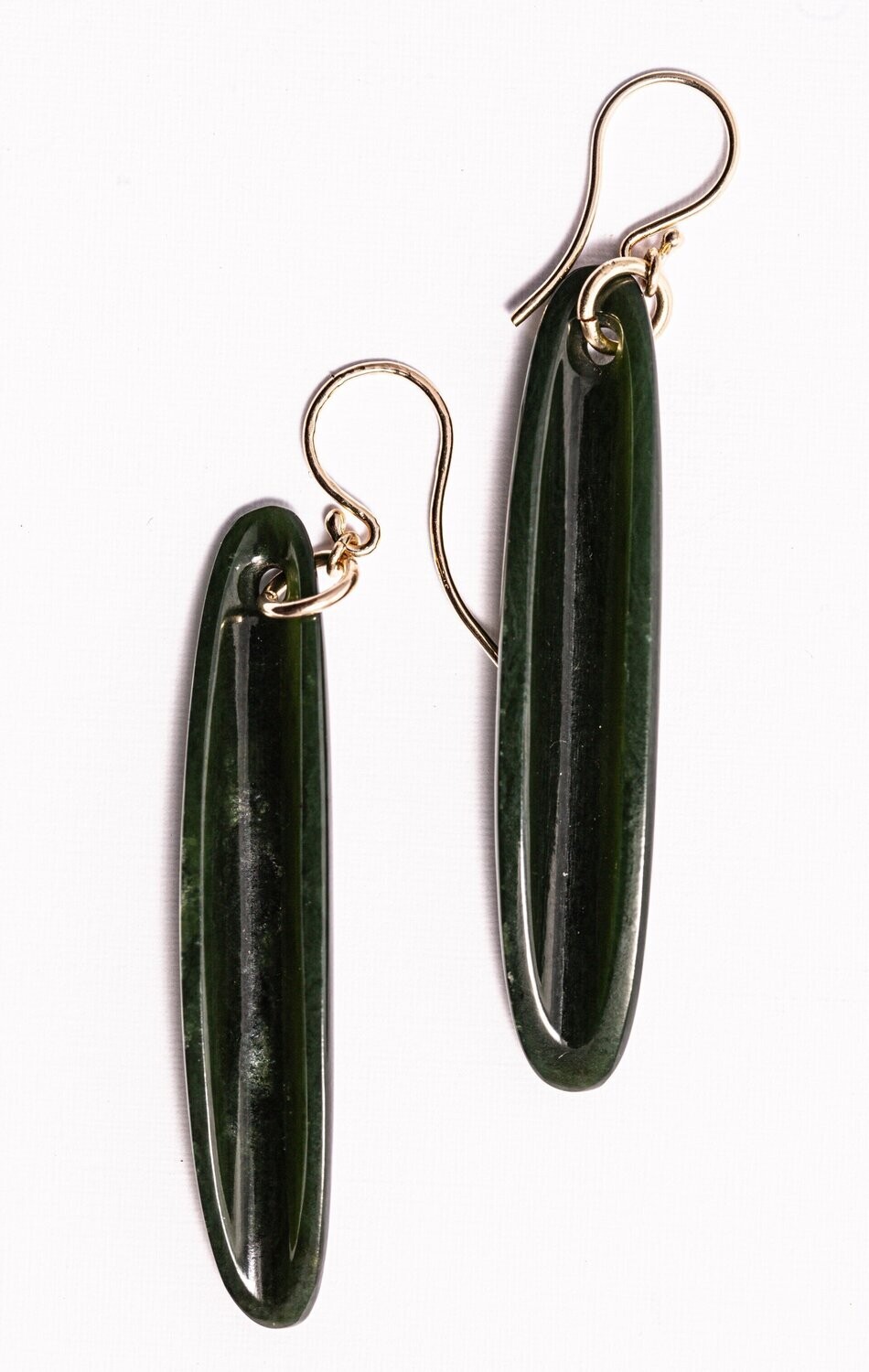 Moko Pounamu NZ Genuine Kawakawa Greenstone & 9ct Gold Waka Earrings 03065 Moko Pounamu NZ Genuine Kawakawa Greenstone & 9ct Gold Waka Earrings 03065