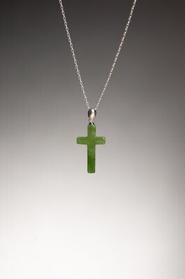 Moko Pounamu Genuine NZ Kahurangi and Sterling Silver Cross Pendant Moko Pounamu Genuine NZ Kahurangi and Sterling Silver Cross Pendant