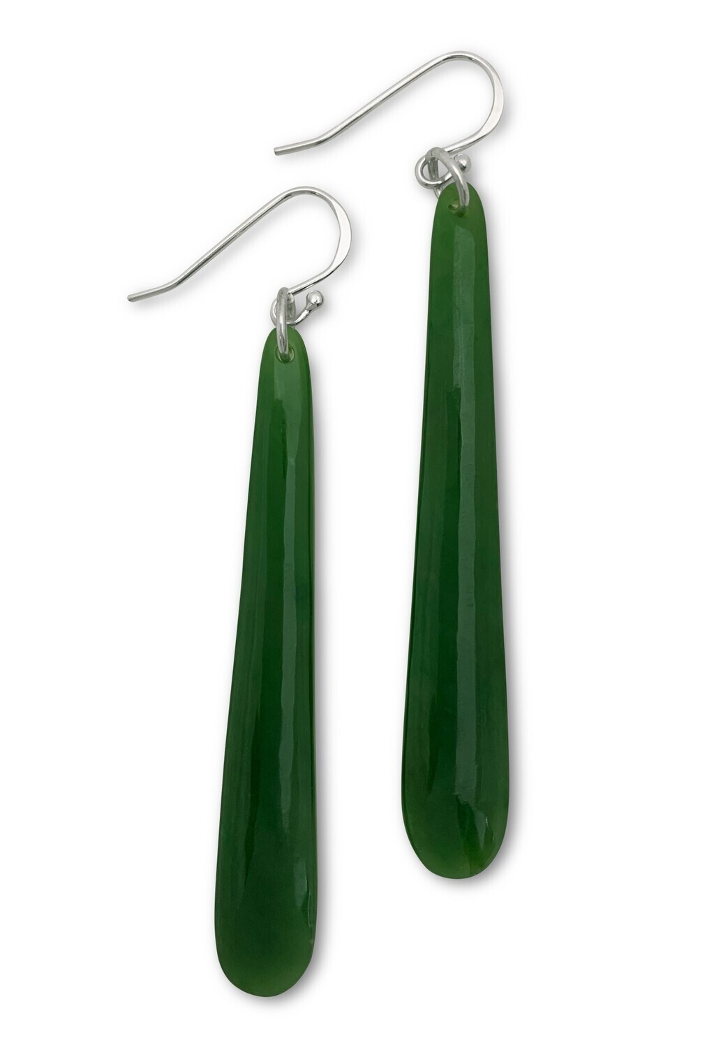 Moko Pounamu NZ Genuine Greenstone and Silver Teardrop Drop Earrings - PD8 Lng